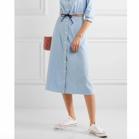 STAUD Dresses & Skirts - STAUD Tommy Jersey Midi Button Front Skirt